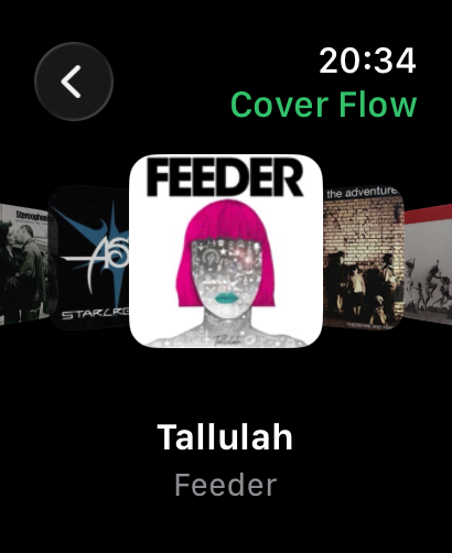 Cover Flow browsing on the Watch with a compact focused album